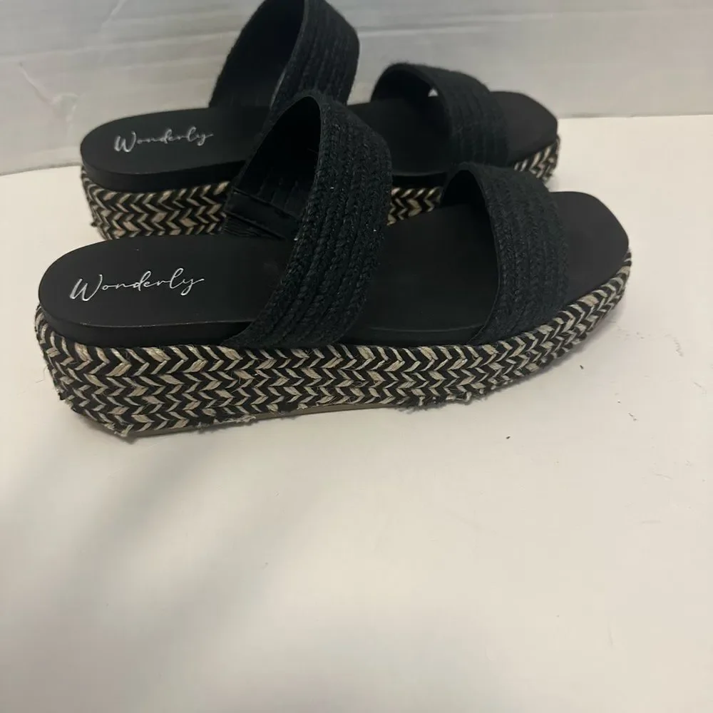 Wonderly Black Wedge‎ Woven Sandals size 8 NEW without box